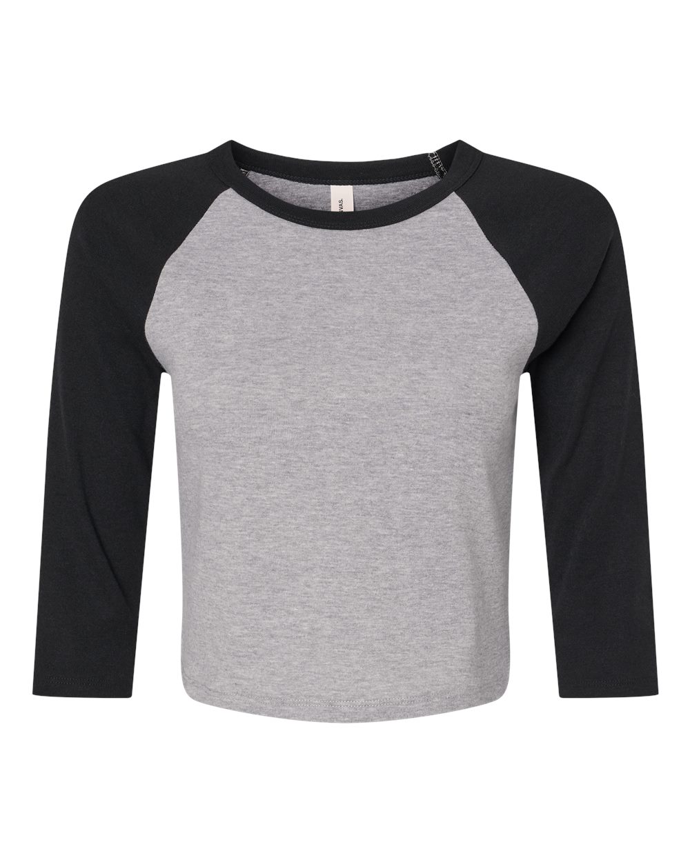 Front View of Athletic Heather/ Black Women's Micro Rib 3/4 Raglan Sleeve Baby Tee - 1200