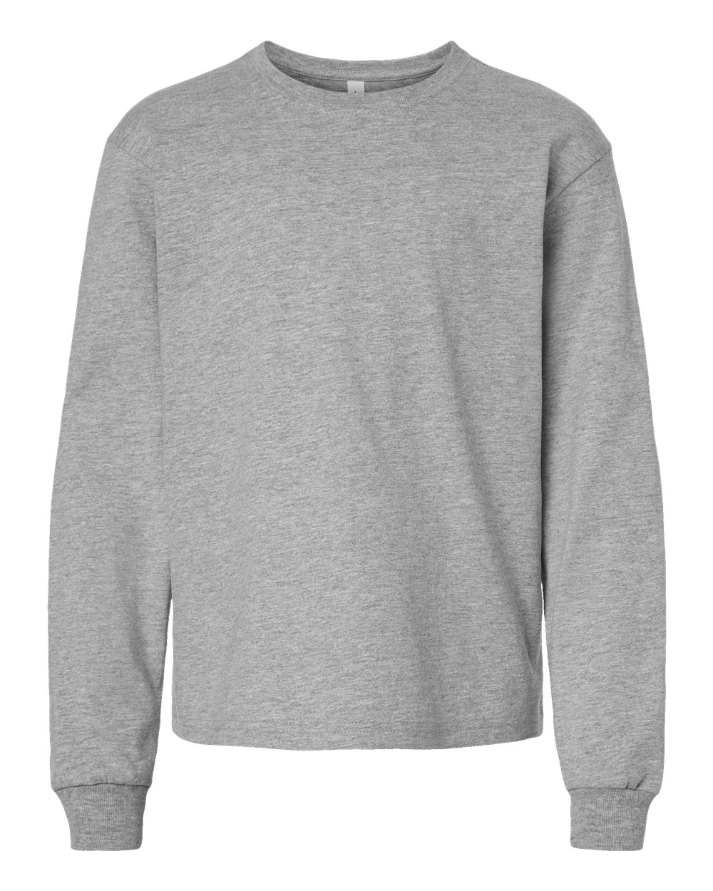 Front View of Athletic Heather Youth 6oz. Heavyweight Long Sleeve Tee - 3511Y
