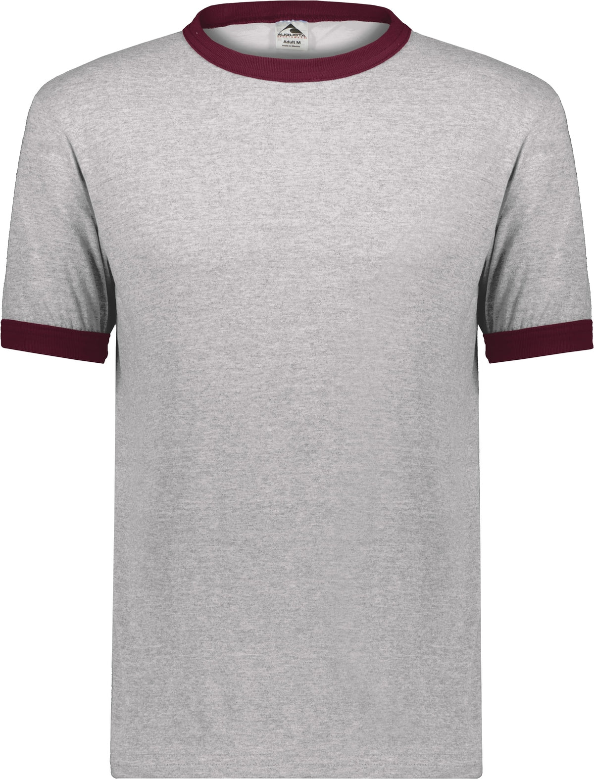 Front View of ATHLETIC HEATHER/MAROON ADULT RINGER T-SHIRT