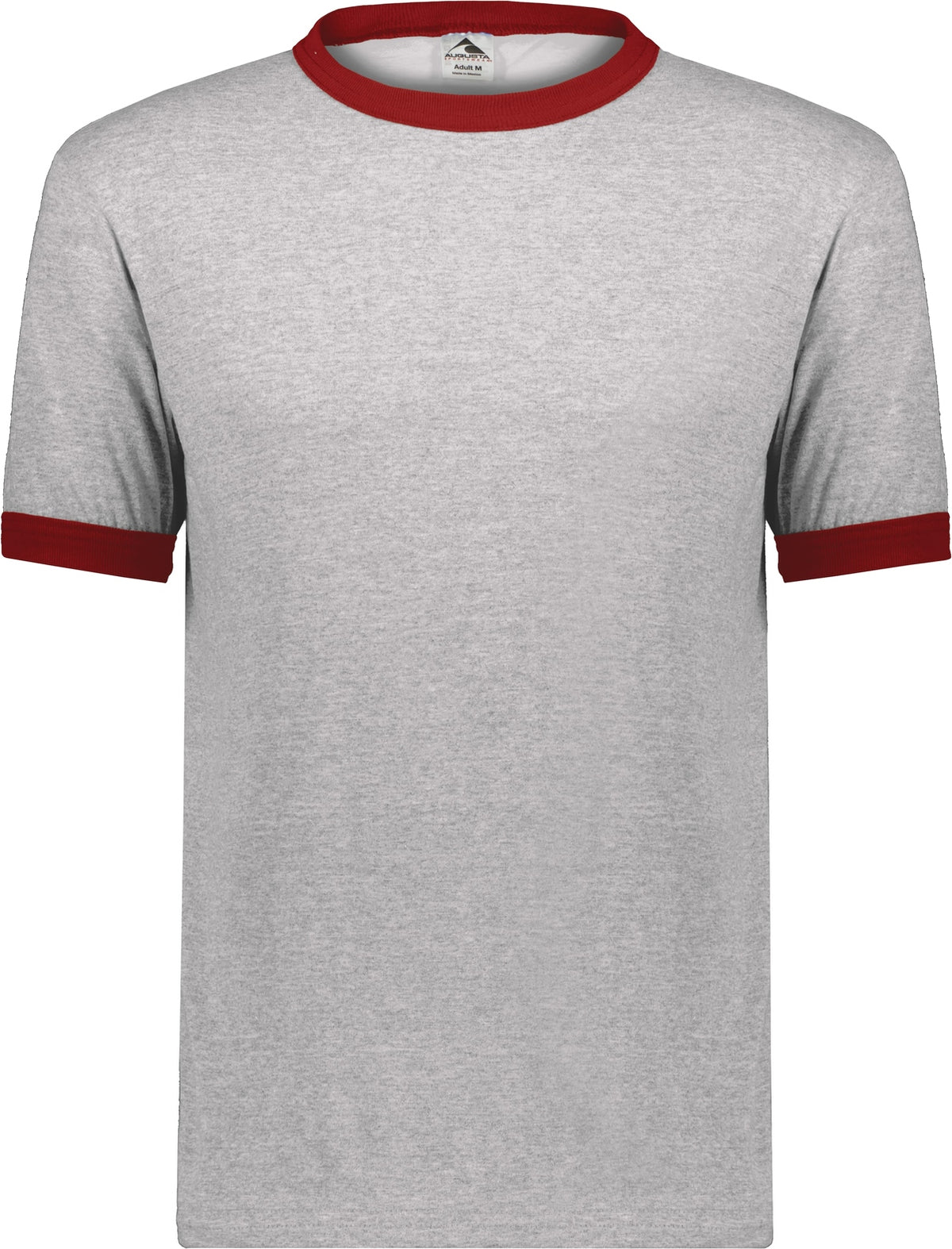 Front View of ATHLETIC HEATHER/RED ADULT RINGER T-SHIRT