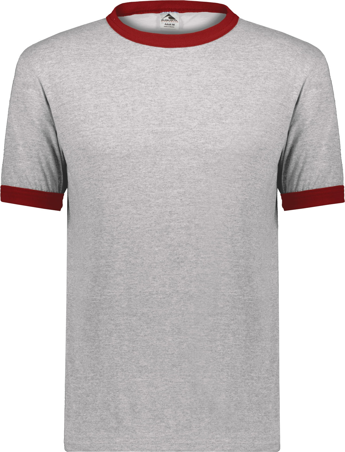 ATHLETIC HEATHER/RED ADULT RINGER T-SHIRT