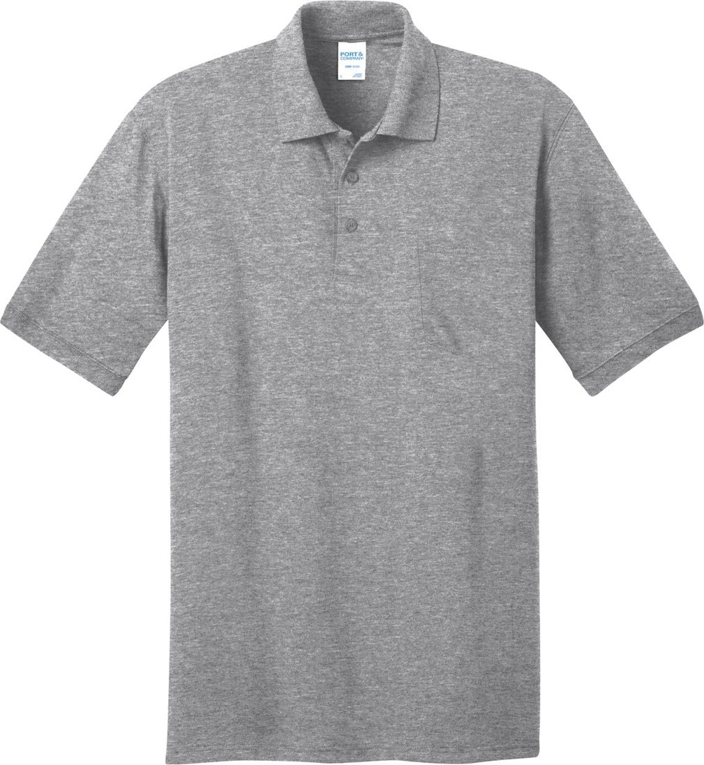Front View of Athletic Hthr Port & Co Core Blend Jersey Knit Pocket Polo. KP55P