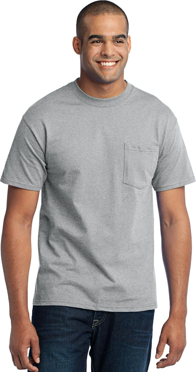 Front View of Athletic Hthr Port & Co Core Blend Pocket Tee. PC55P