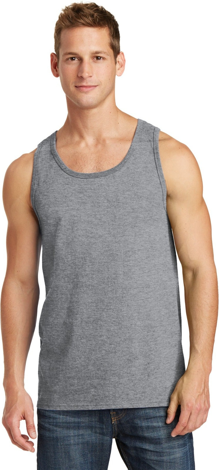 Front View of Athletic Hthr Port & Co Core Cotton Tank Top. PC54TT