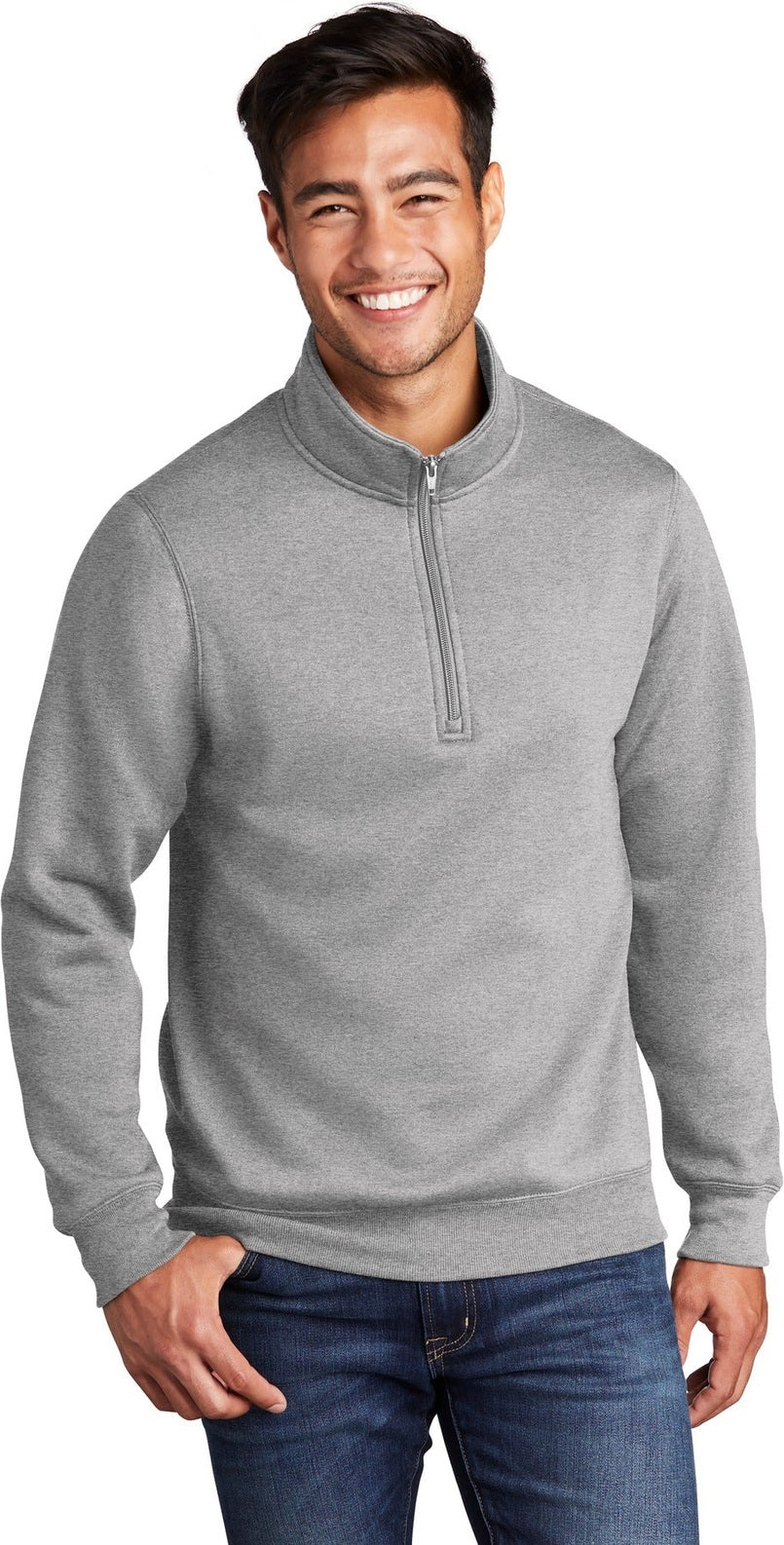 Front View of Athletic Hthr Port & Co Core Fleece 1/4-Zip Pullover Sweatshirt PC78Q