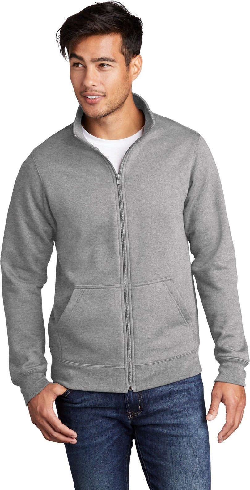 Front View of Athletic Hthr Port & Co Core Fleece Cadet Full-Zip Sweatshirt PC78FZ