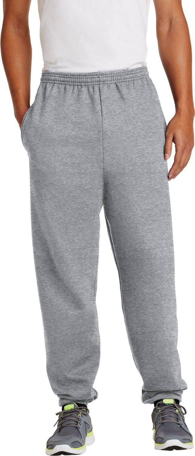 Front View of Athletic Hthr Port & Co Essential Fleece Sweatpant with Pockets. PC90P