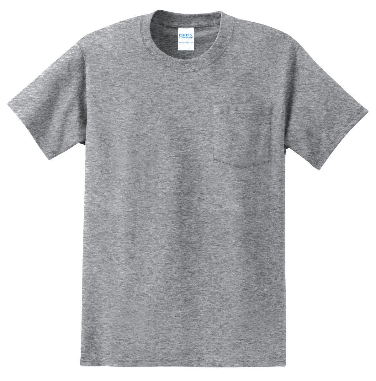 Front View of Athletic Hthr Port & Co Essential Pocket Tee. PC61P