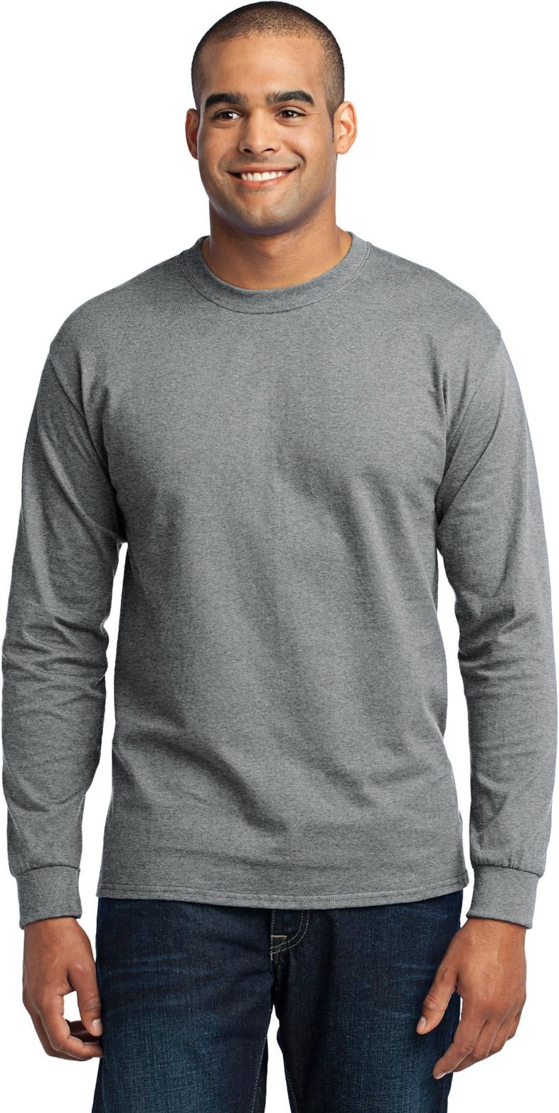 Front View of Athletic Hthr Port & Co Long Sleeve Core Blend Tee. PC55LS