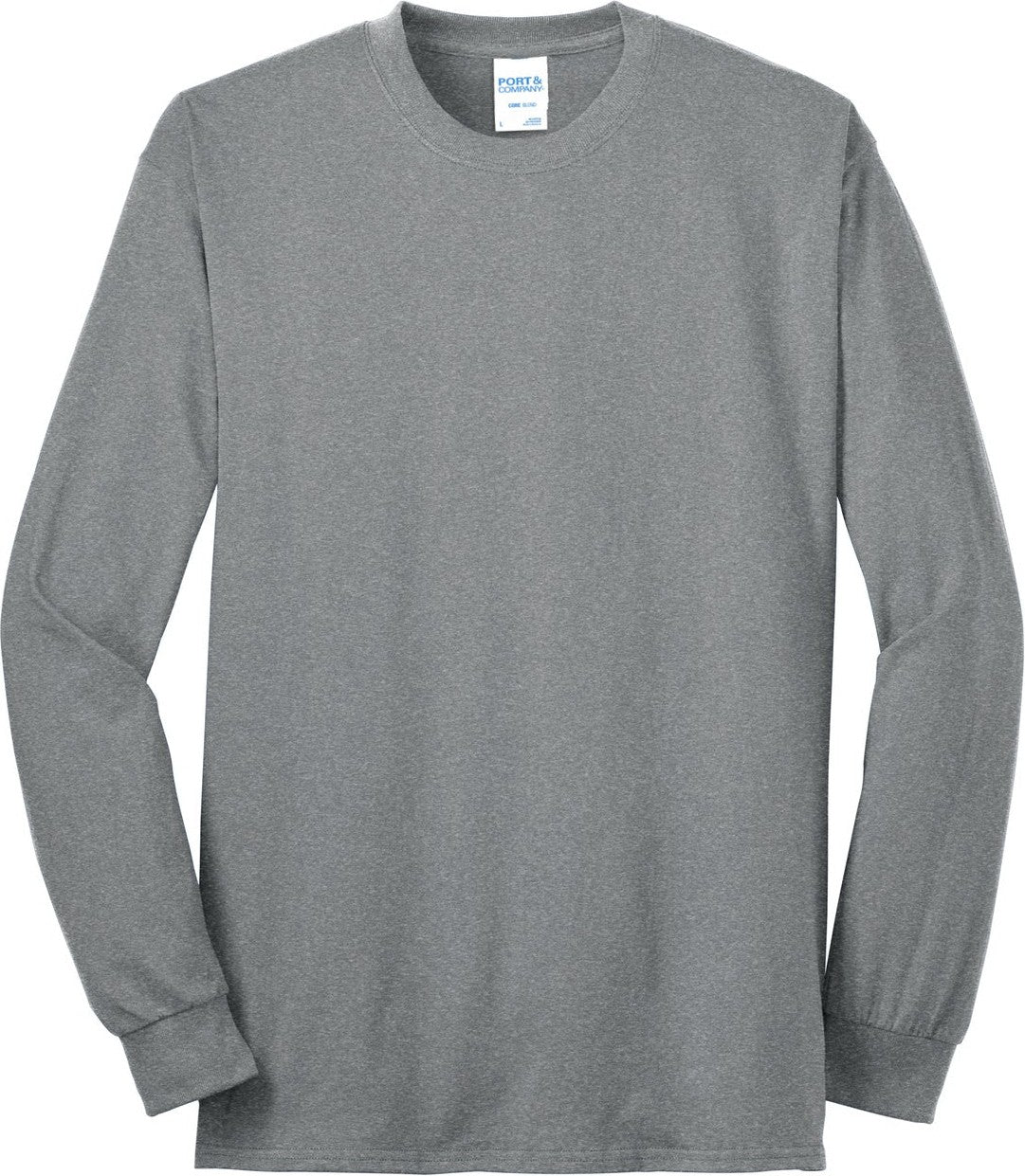 Front View of Athletic Hthr Port & Co Long Sleeve Core Blend Tee. PC55LS