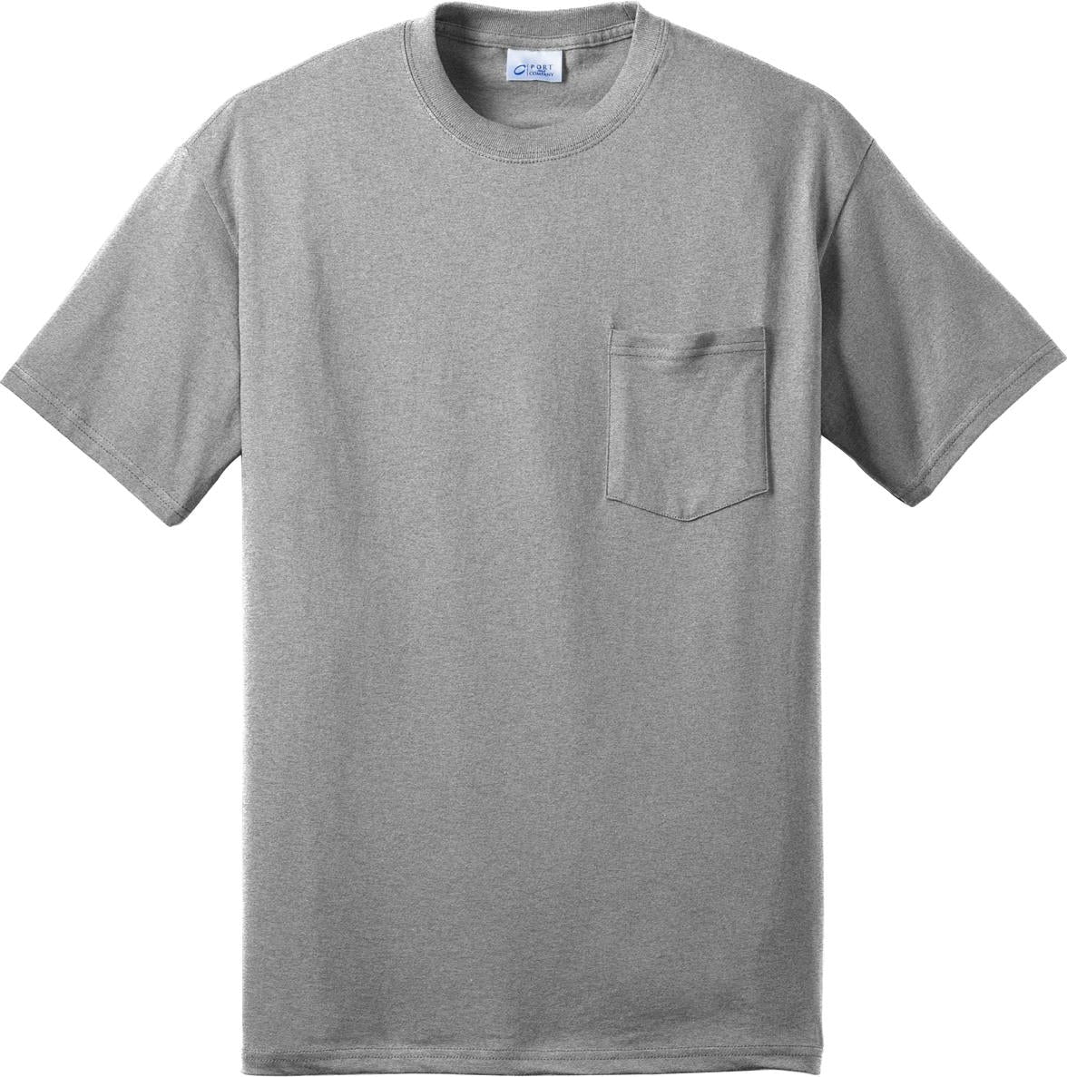 Front View of Athletic Hthr Port & Co Tall Core Blend Pocket Tee. PC55PT