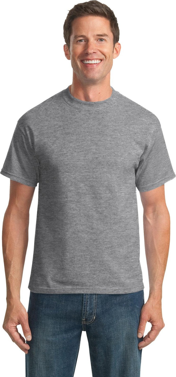 Front View of Athletic Hthr Port & Co Tall Core Blend Tee. PC55T
