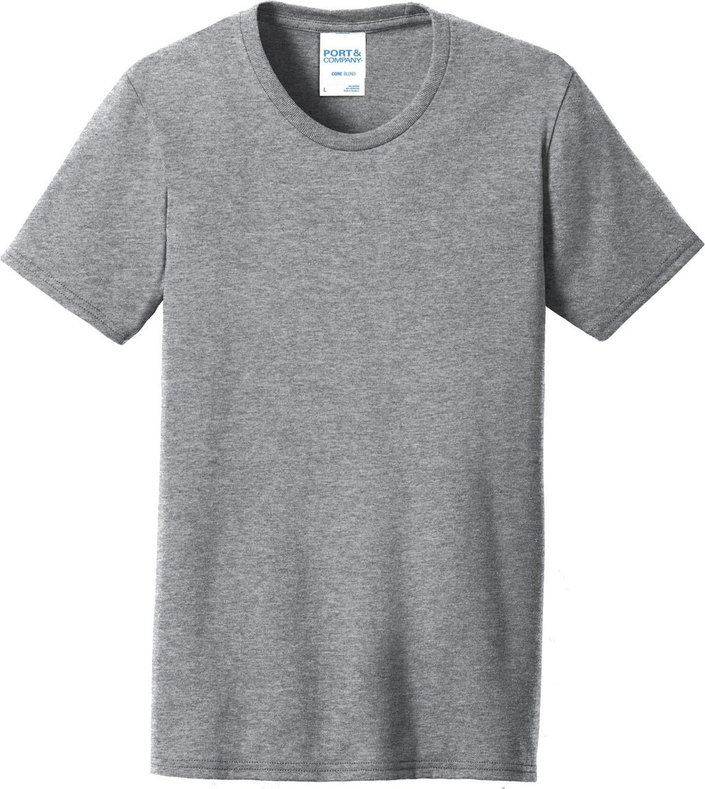 Front View of Athletic Hthr Port & Co Women's Core Blend Tee. LPC55
