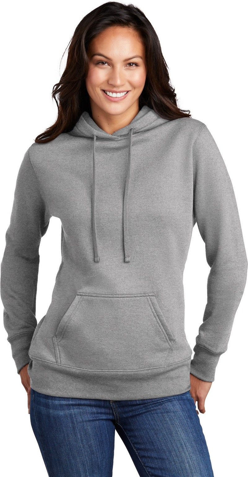 Front View of Athletic Hthr Port & Co Women's Core Fleece Pullover Hooded Sweatshirt LPC78H