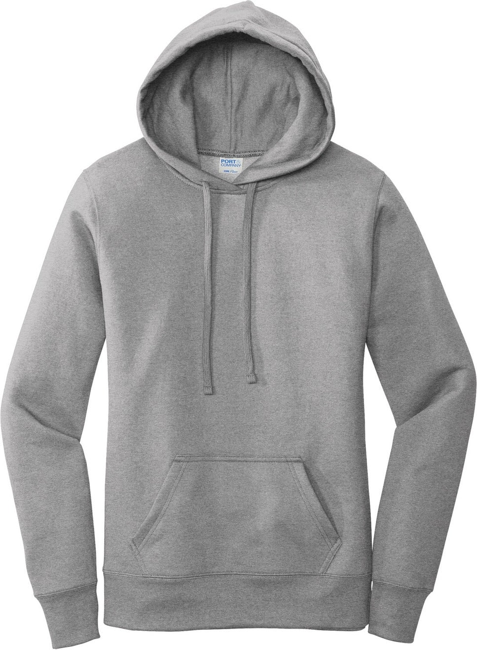 Front View of Athletic Hthr Port & Co Women's Core Fleece Pullover Hooded Sweatshirt LPC78H