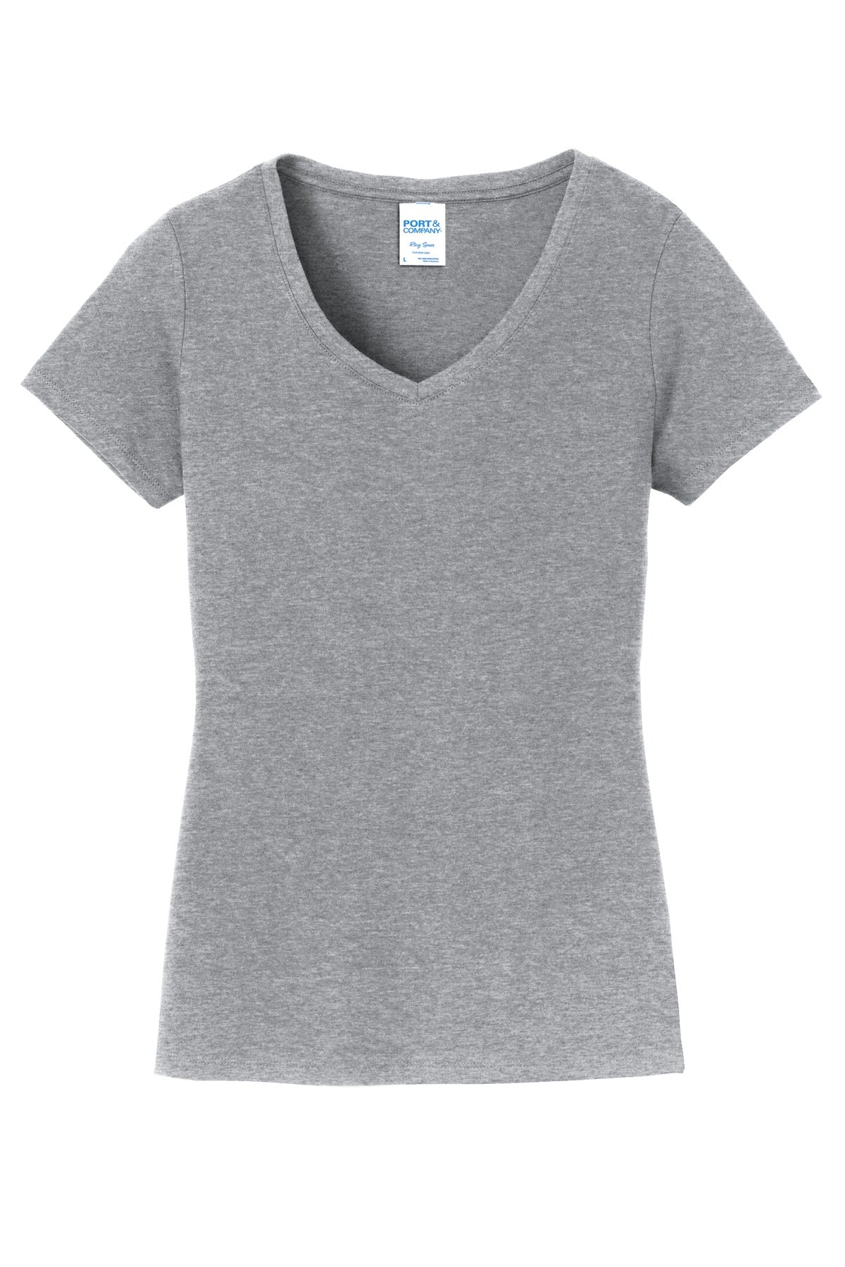 Front View of Athletic Hthr Port & Co Women's Fan Favorite V-Neck Tee. LPC450V