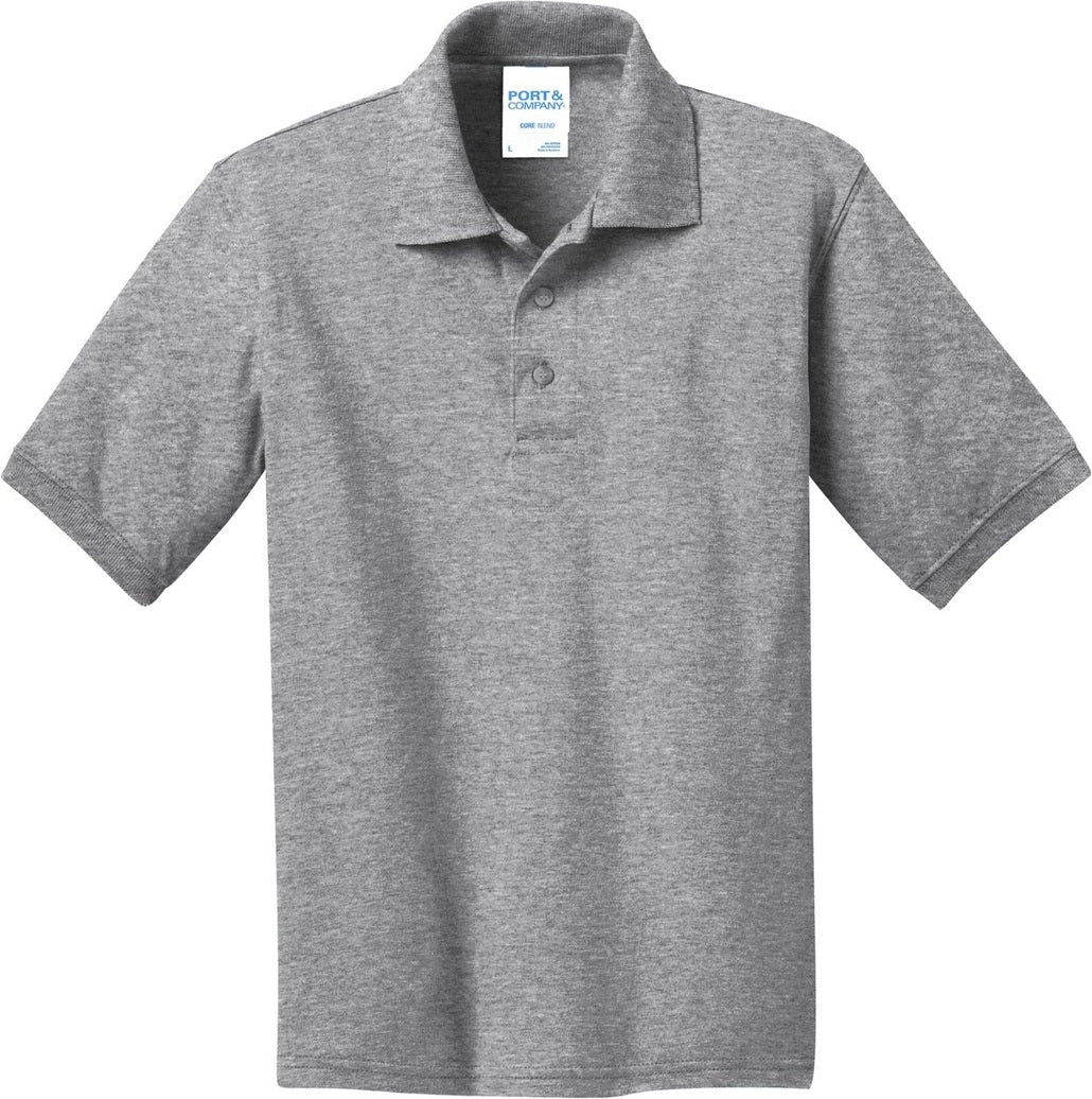 Front View of Athletic Hthr Port & Co Youth Core Blend Jersey Knit Polo. KP55Y