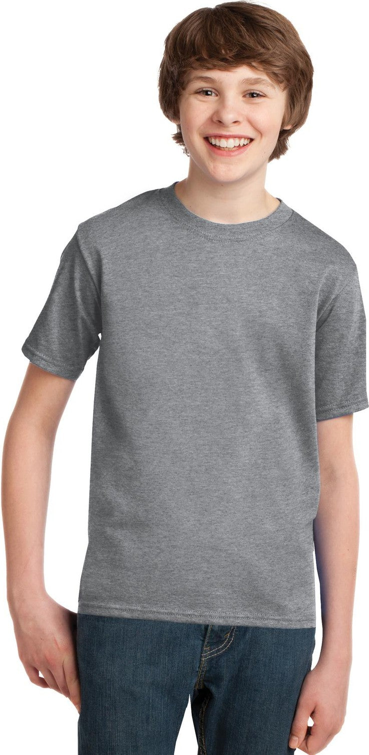 Front View of Athletic Hthr Port & Co Youth Essential Tee. PC61Y