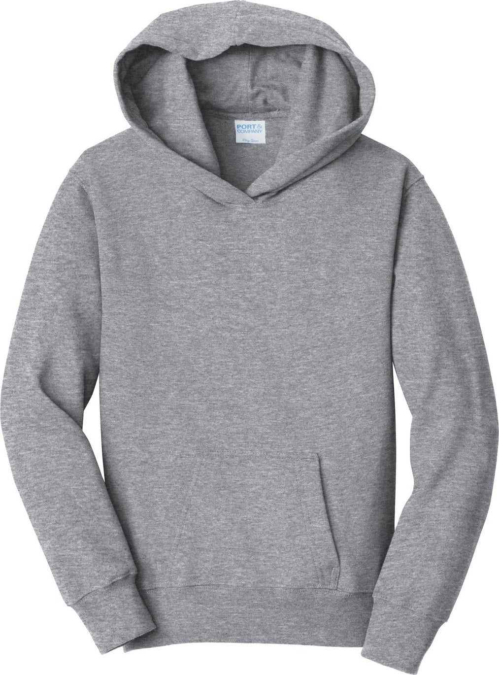 Front View of Athletic Hthr Port & Co Youth Fan Favorite Fleece Pullover Hooded Sweatshirt. PC850YH