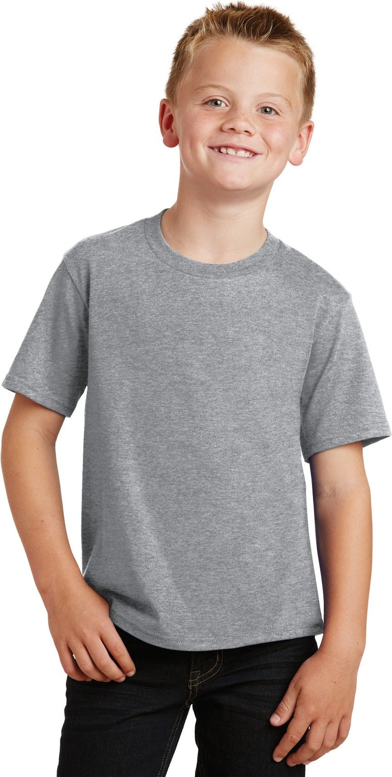 Front View of Athletic Hthr Port & Co Youth Fan Favorite Tee. PC450Y