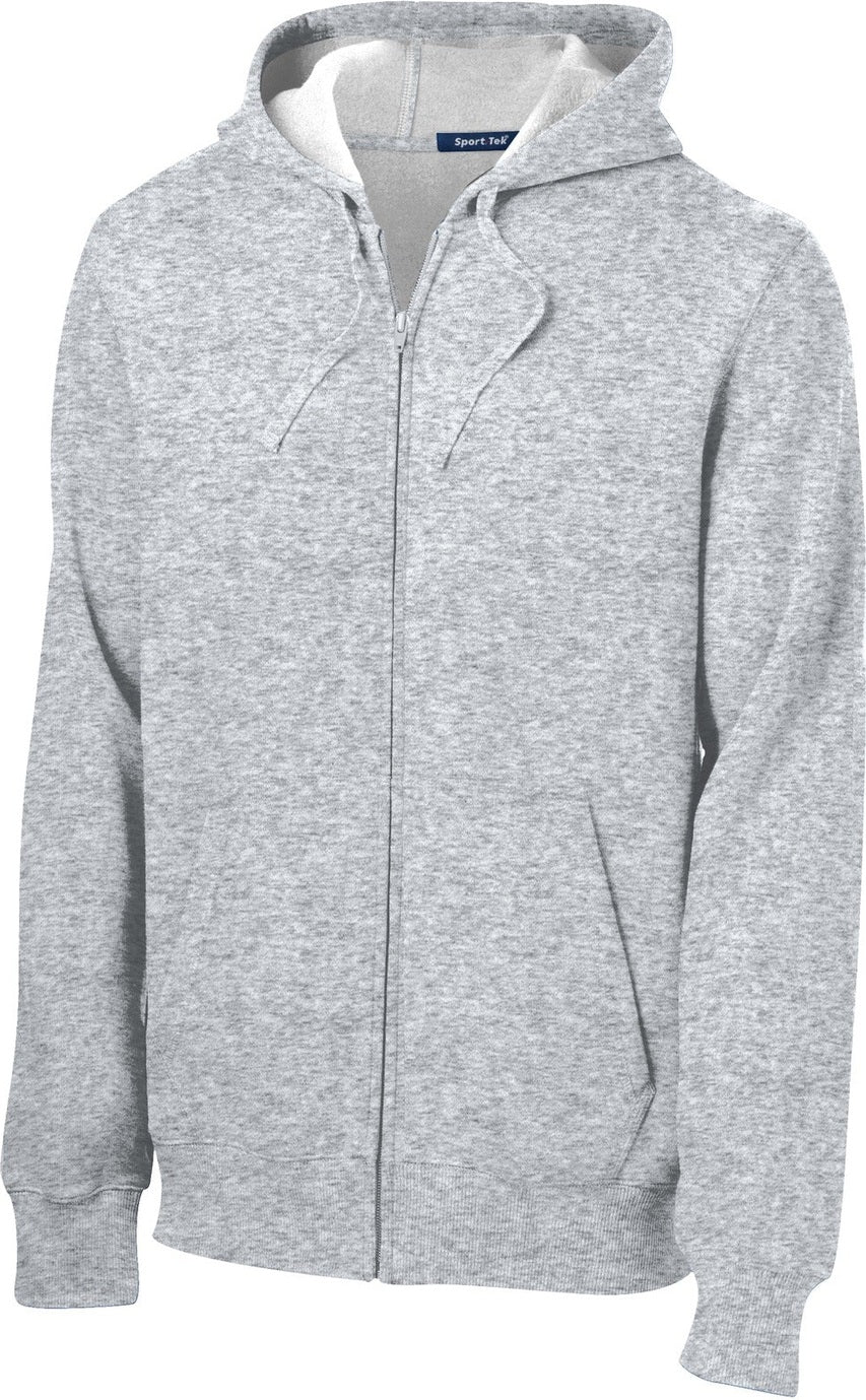 Front View of Athletic Hthr Sport-Tek Full-Zip Hooded Sweatshirt. ST258