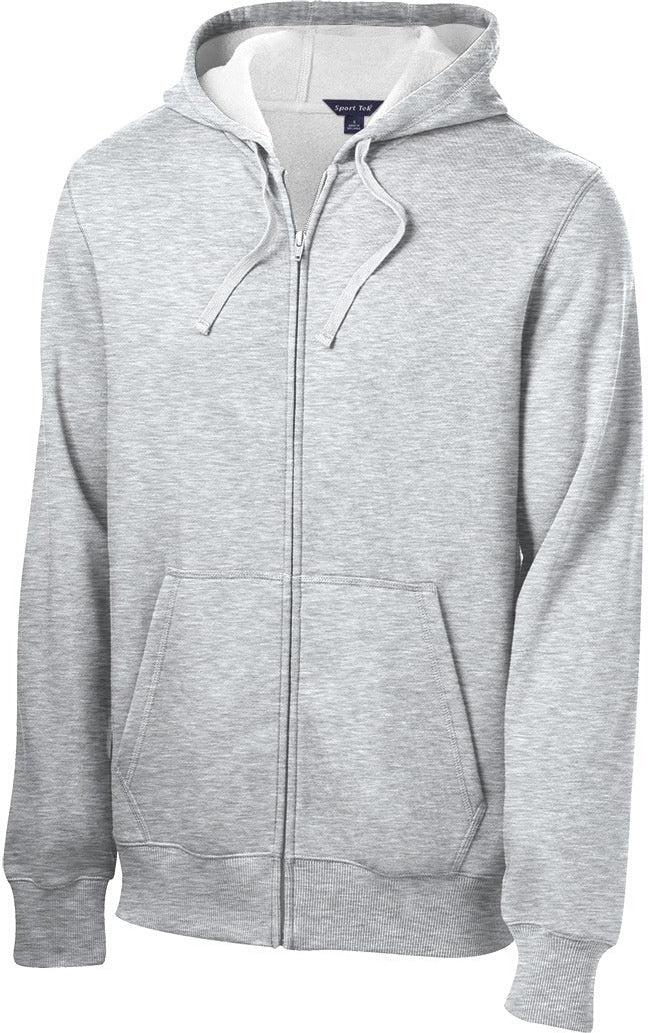 Front View of Athletic Hthr Sport-Tek Full-Zip Hooded Sweatshirt. ST258