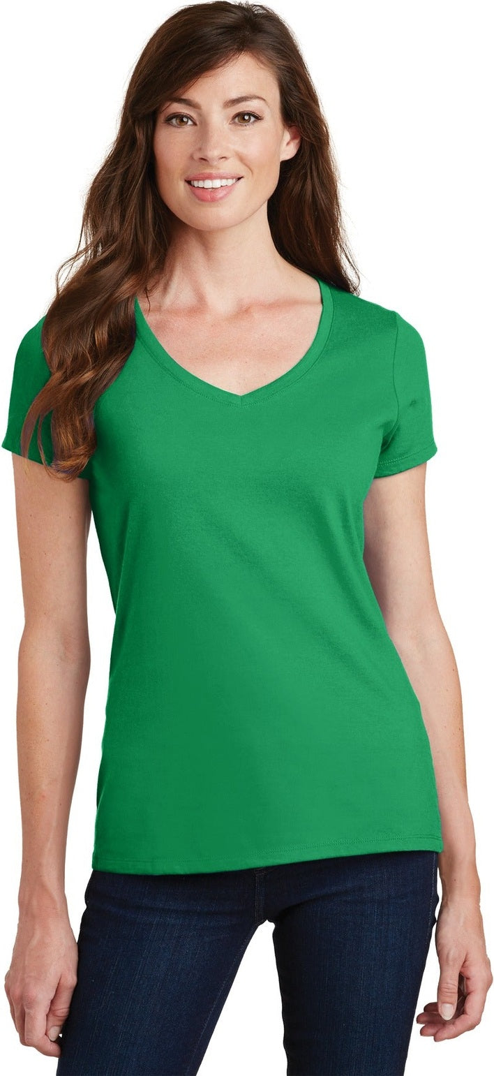 Front View of Athletic Kelly Port & Co Women's Fan Favorite V-Neck Tee. LPC450V
