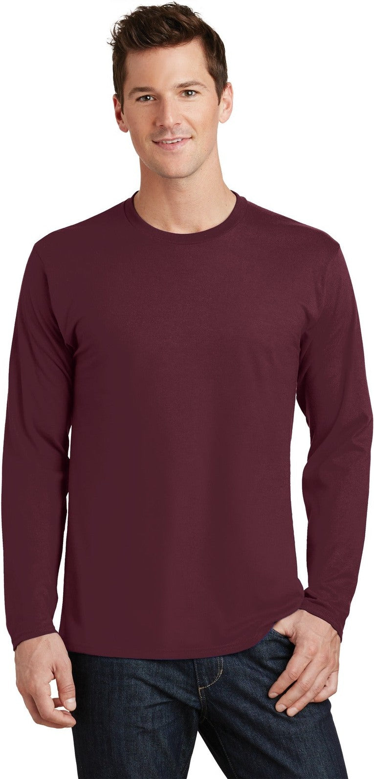 Front View of Athletic Mar Port & Co Long Sleeve Fan Favorite Tee. PC450LS