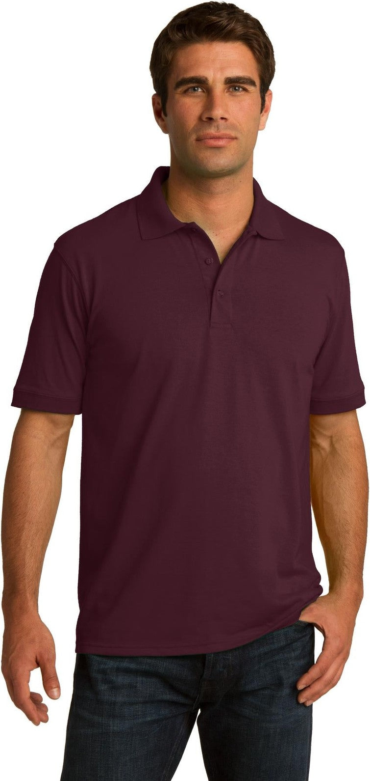 Front View of Athletic Marn Port & Co Tall Core Blend Jersey Knit Polo. KP55T