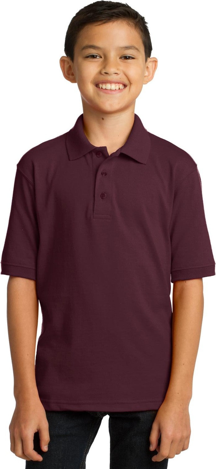 Front View of Athletic Marn Port & Co Youth Core Blend Jersey Knit Polo. KP55Y