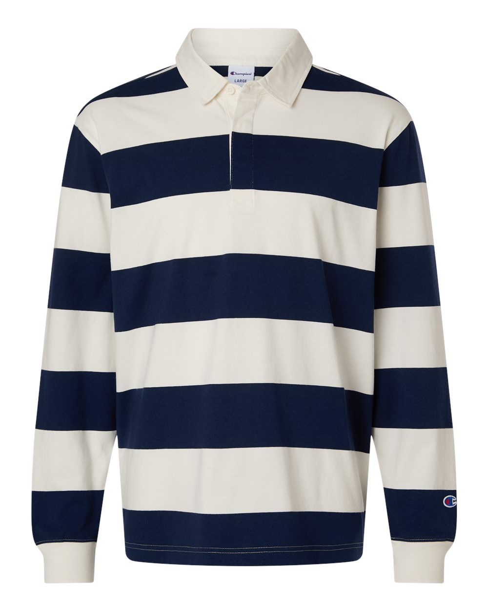 Front View of Athletic Navy/ Cream Unisex Rugby Polo - CHR001