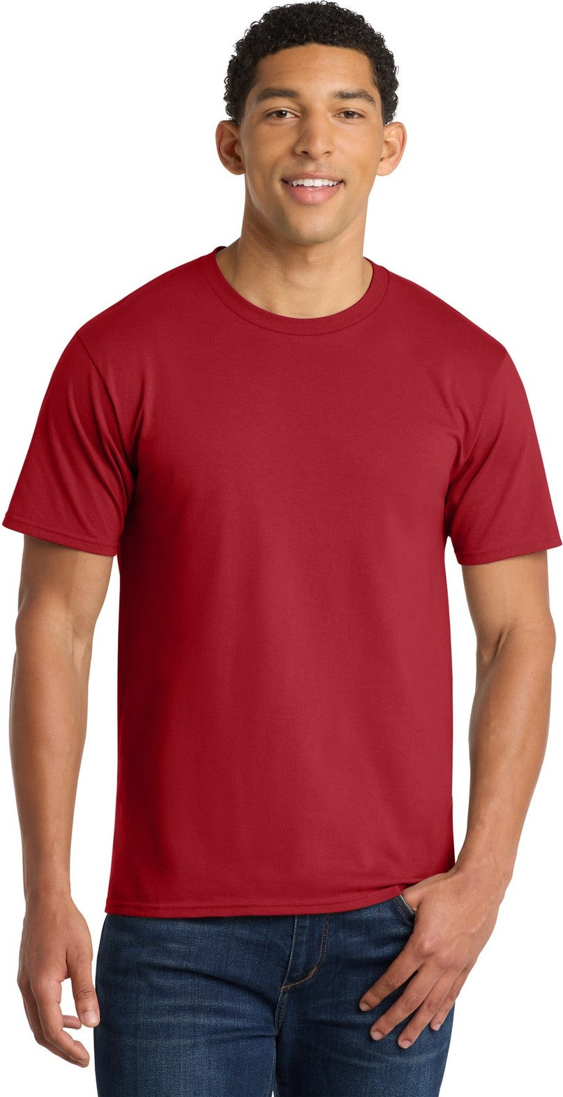 Front View of Athletic Red Port & Co Fan Favorite Tee. PC450