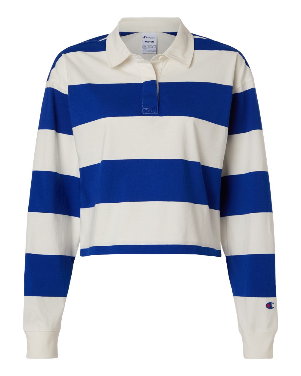 Front View of Athletic Royal/ Cream Women's Mid-Length Rugby Polo - CHRL01