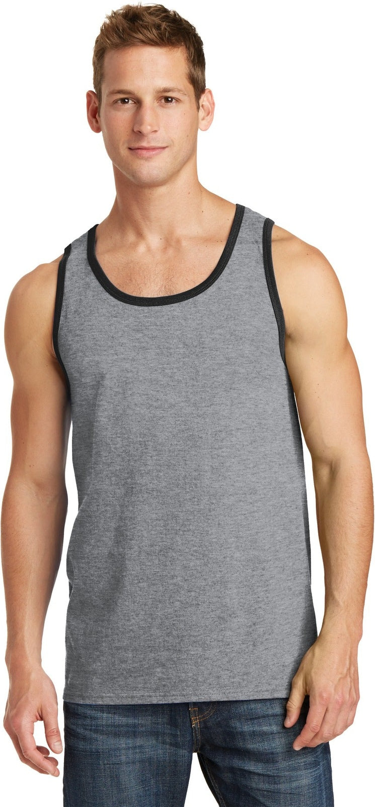 Front View of AthlHth/Jt Blk Port & Co Core Cotton Tank Top. PC54TT