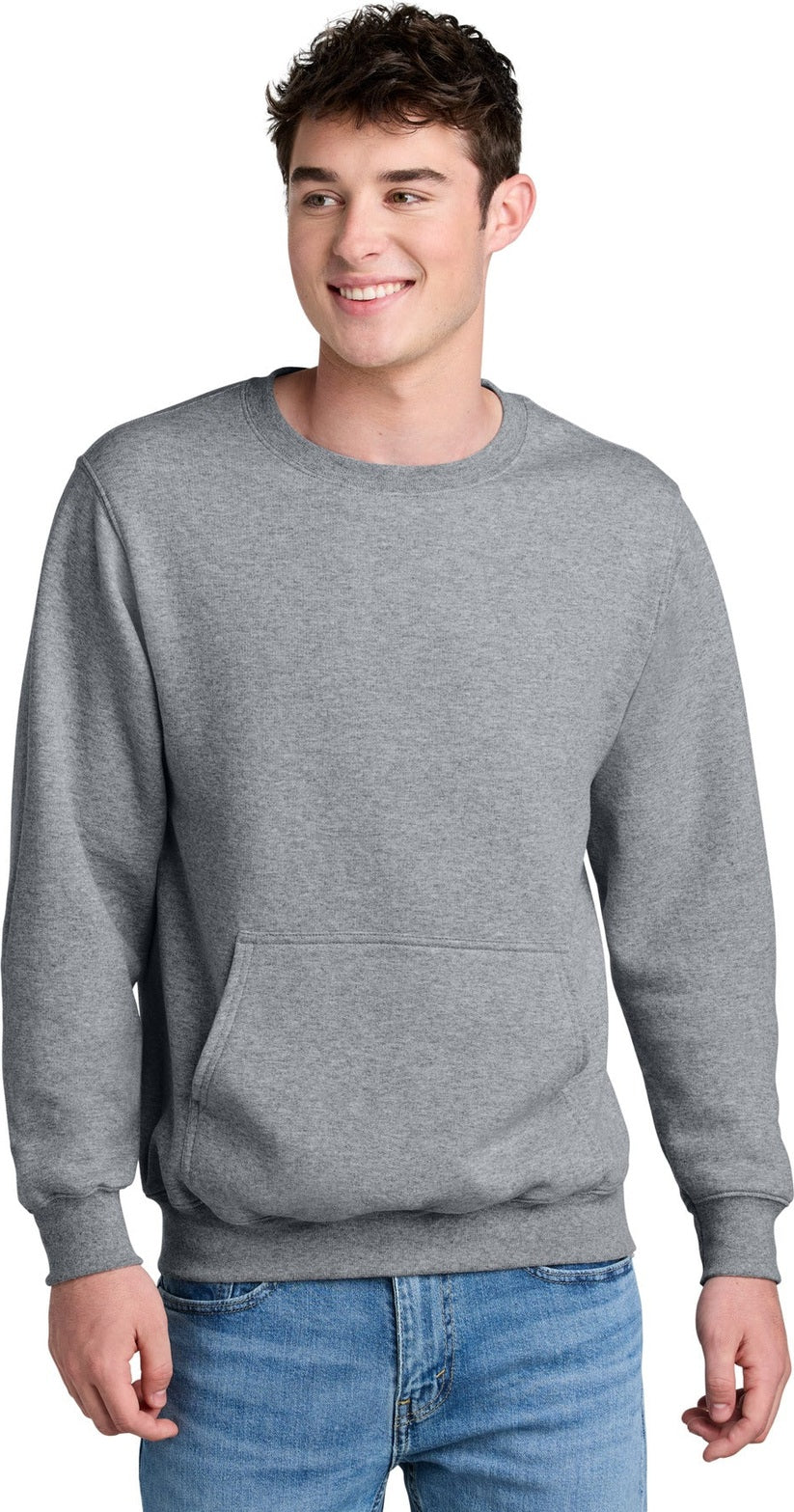 Front View of AthlHthr Port & Co Core Fleece Crewneck Pocket Sweatshirt PC78PKT