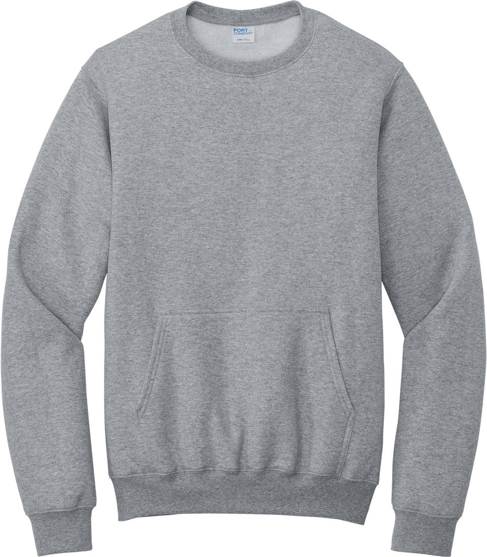 Front View of AthlHthr Port & Co Core Fleece Crewneck Pocket Sweatshirt PC78PKT