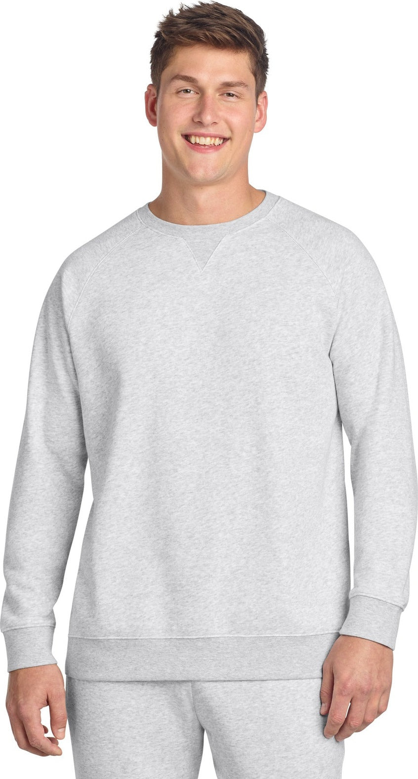 Front View of AthlHthr Sport-Tek Drive Fleece Crewneck STF203