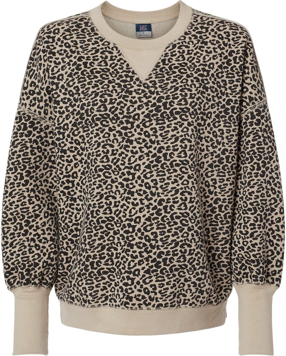 Front View of Atmosphere/ Black Leopard Women&#39;s Sueded Fleece Crewneck Sweatshirt - W22712
