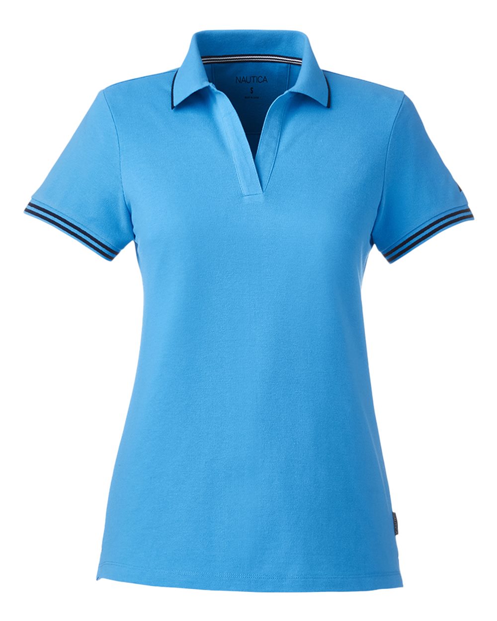 Front View of Azure Blue Women's Deck Polo - N17168