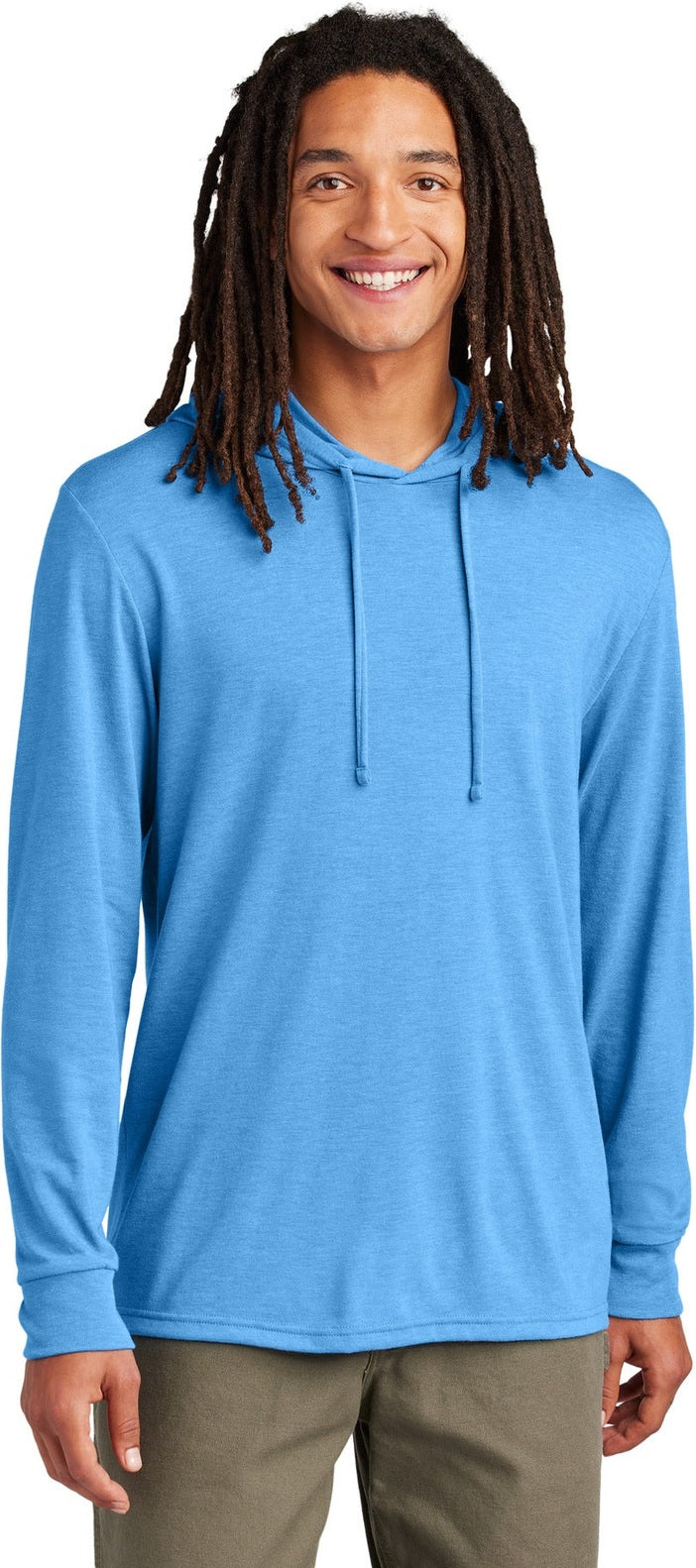 Front View of AzureBlue Allmade Unisex Tri-Blend Hoodie Tee AL6003