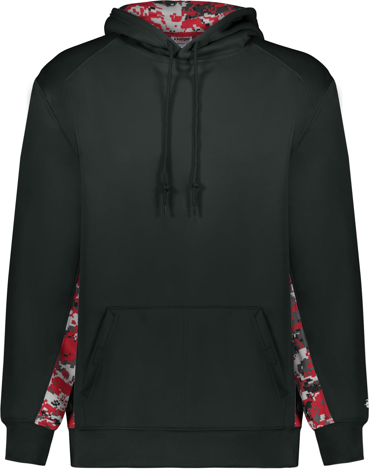 Front View of BA BLACK/RED DIGITAL DIGITAL COLOR BLOCK HOODIE