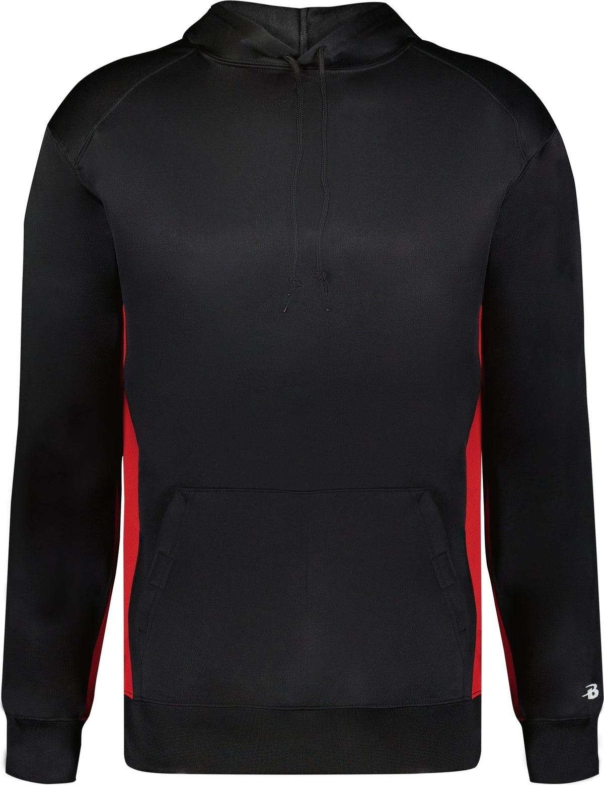Front View of BA BLACK/RED PERFORMANCE FLEECE HOODIE