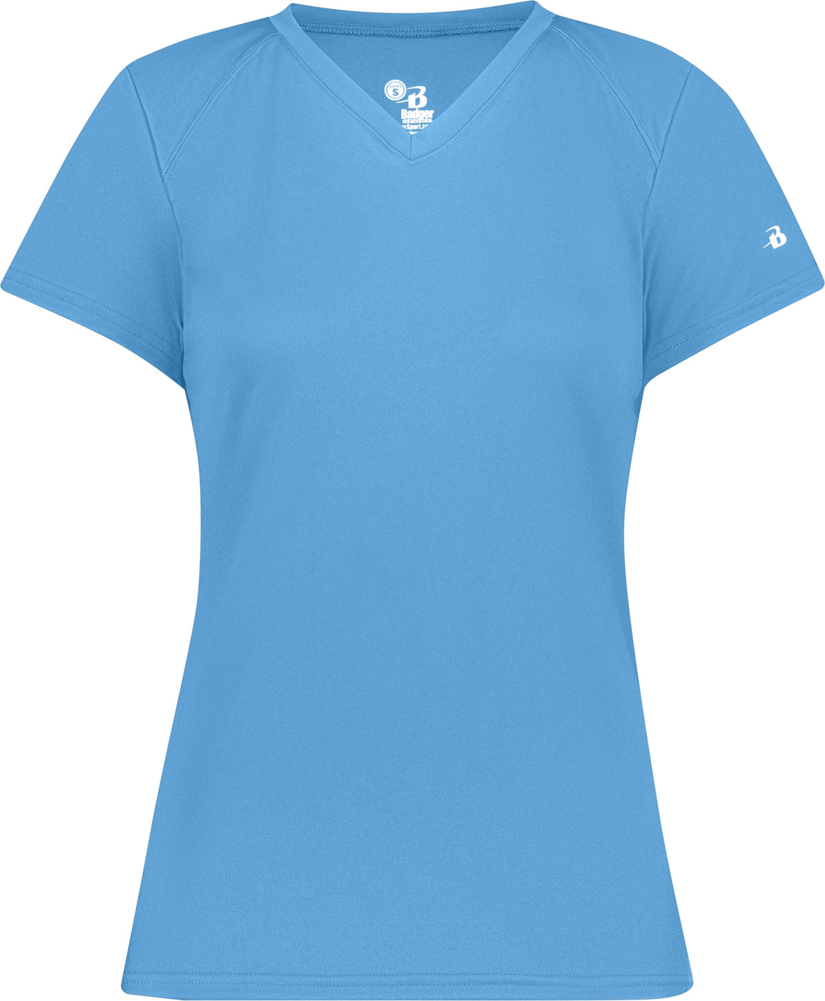 Front View of BA COLUMBIA BLUE LADIES B-CORE V-NECK TEE