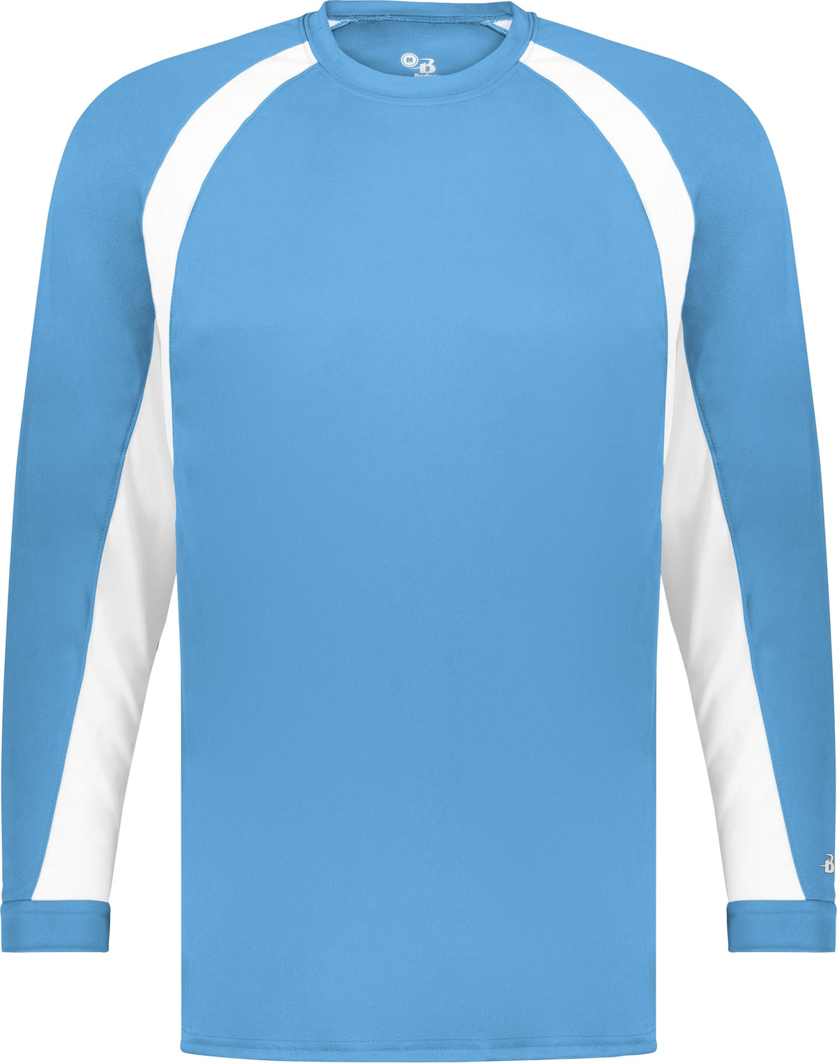 Front View of BA COLUMBIA BLUE/WHITE YOUTH HOOK L/S TEE