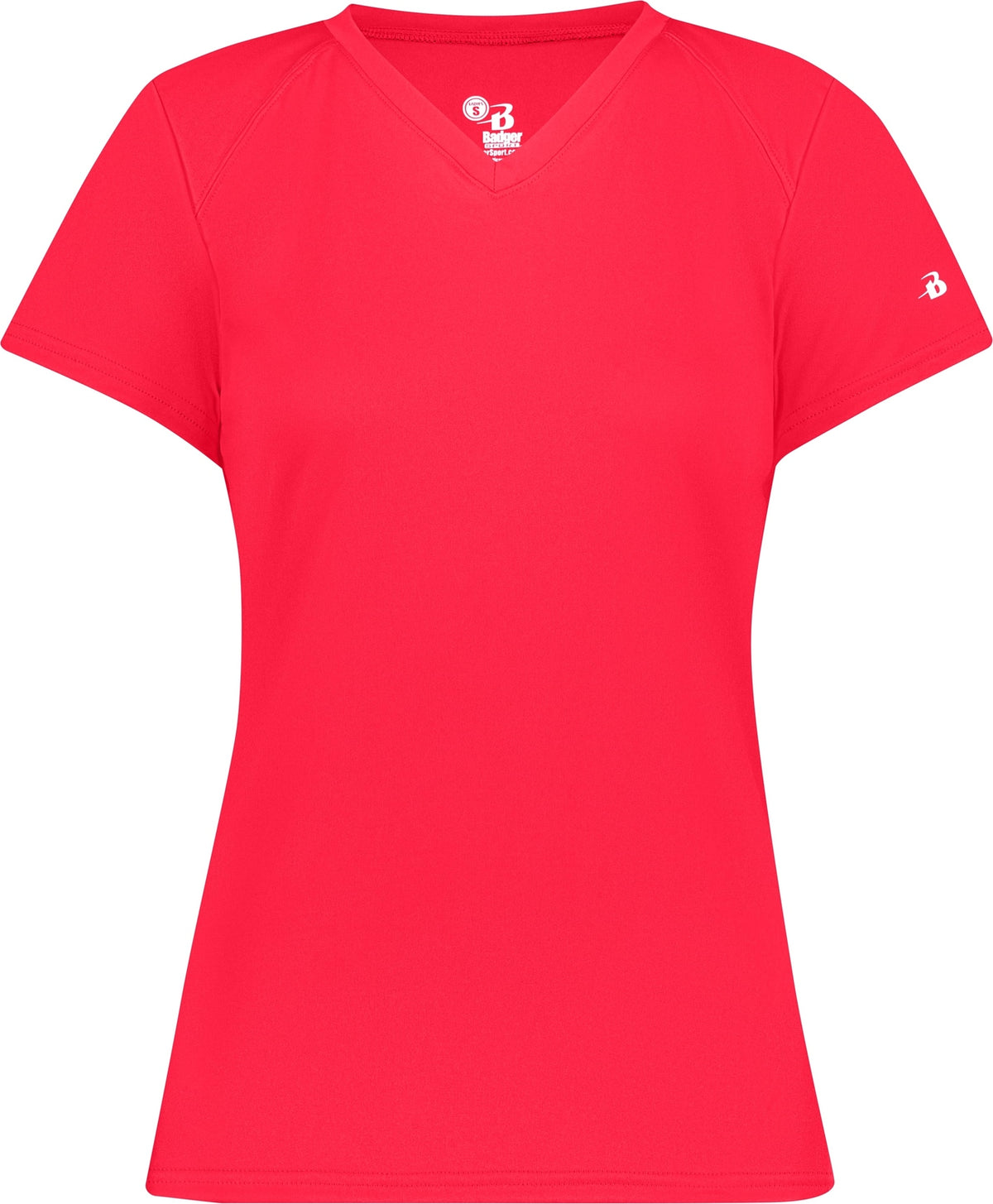 Front View of BA HOT CORAL LADIES B-CORE V-NECK TEE