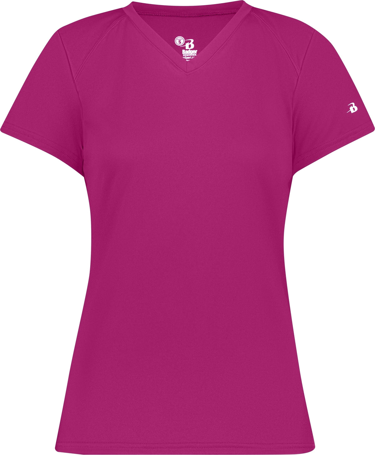Front View of BA HOT PINK LADIES B-CORE V-NECK TEE
