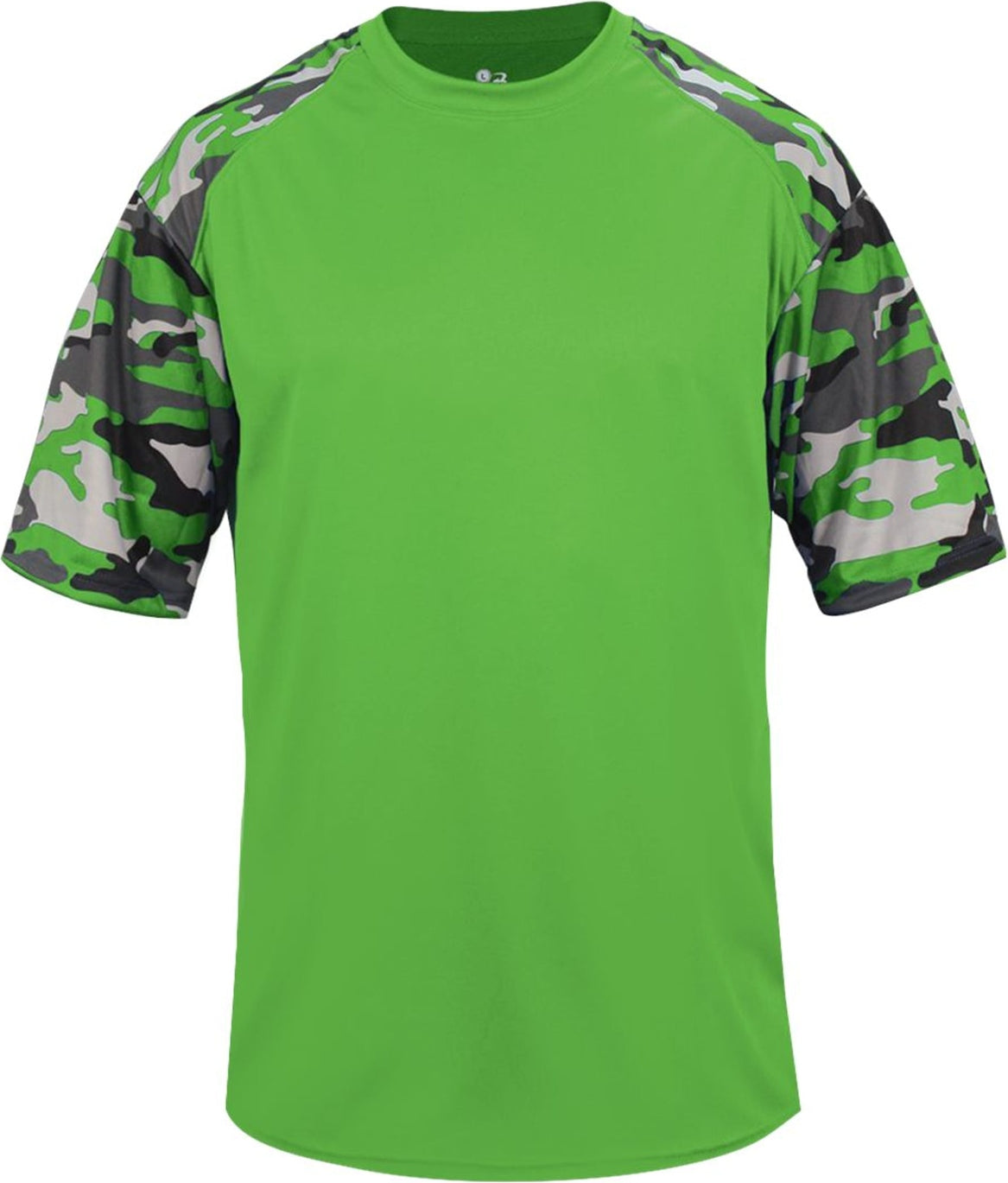 Front View of BA LIME/LIME CAMO YOUTH CAMO SPORT TEE