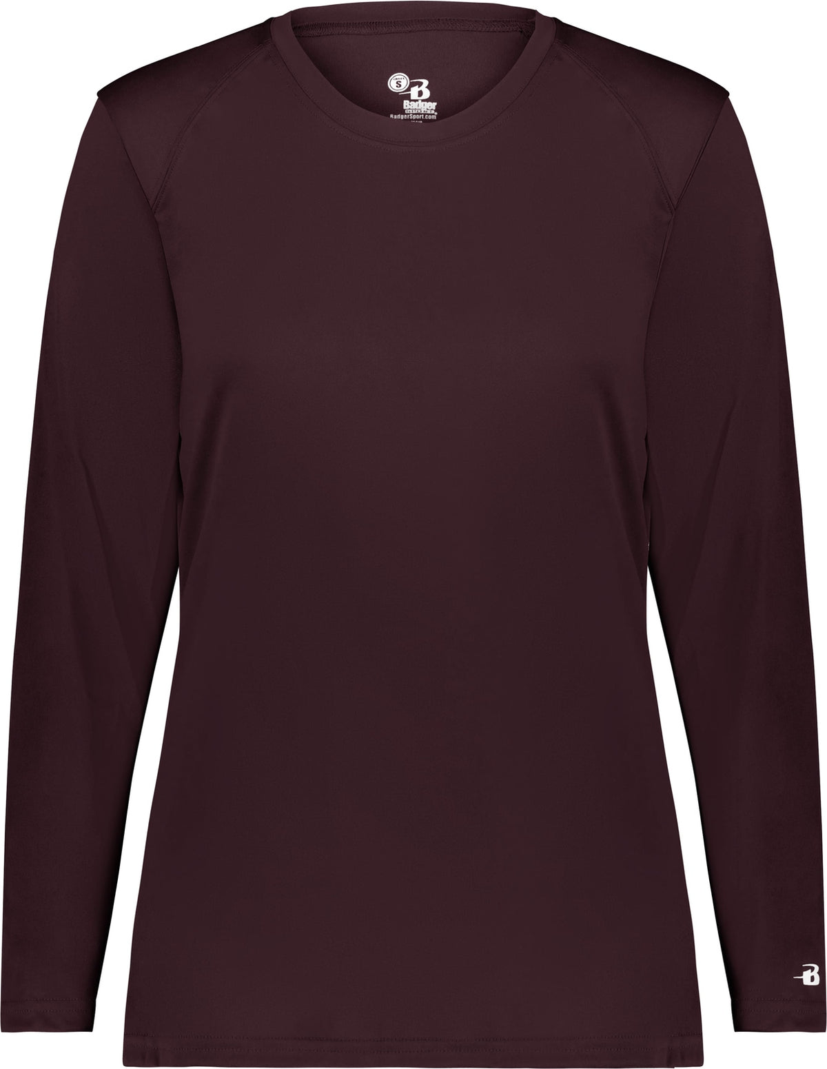 Front View of BA MAROON LADIES B-CORE L/S TEE