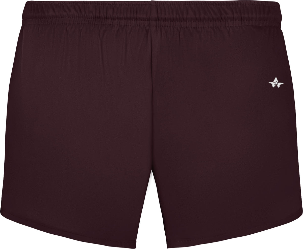 Front View of BA MAROON LADIES B-CORE TRACK SHORT