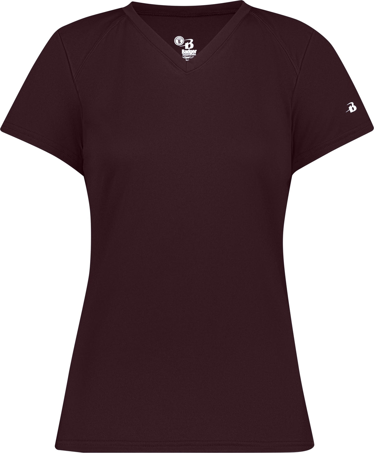 Front View of BA MAROON LADIES B-CORE V-NECK TEE